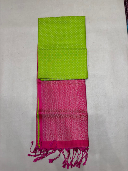Karunya green & pink brocade bridal softsilk saree - Pure silk saree