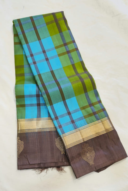 Aadhirai blue green handloom softsilk saree - Pure silk saree