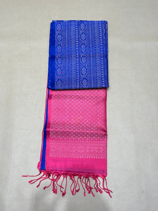 Vairam blue & pink bridal brocade softsilk saree - Pure silk saree