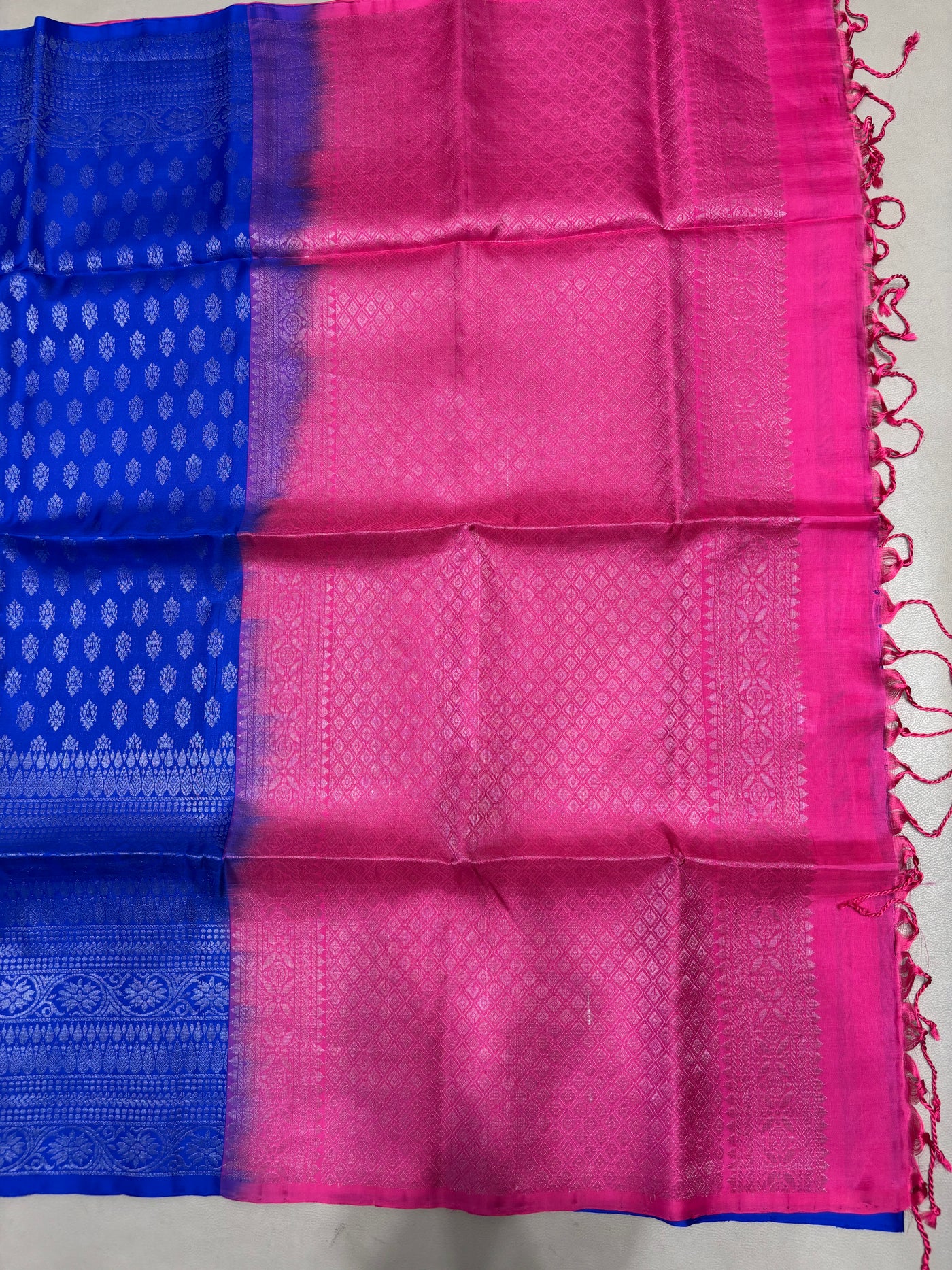 Vairam blue & pink bridal brocade softsilk saree - Pure silk saree