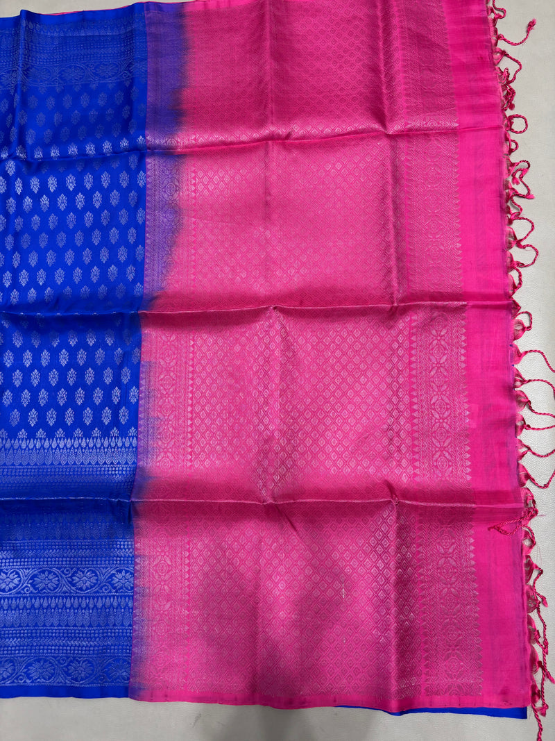 Vairam blue & pink bridal brocade softsilk saree - Pure silk saree