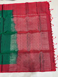 Paari green & red handloom softsilk saree - Pure silk saree