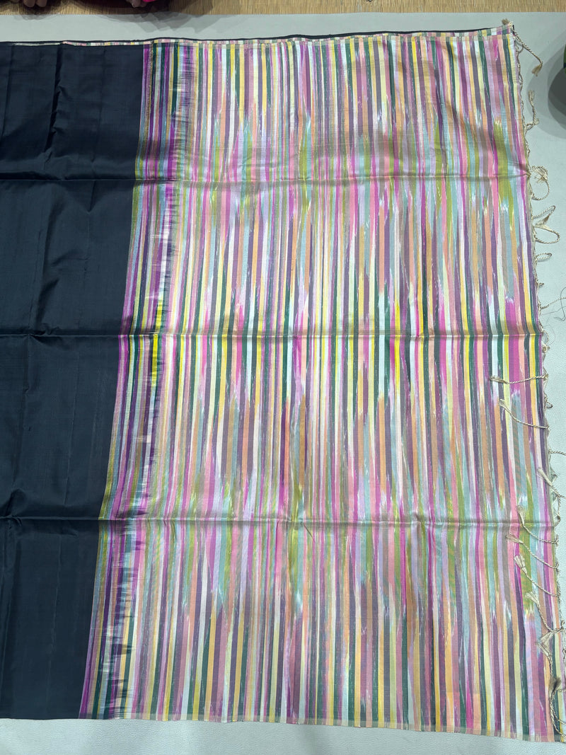 Karunya Black & multicolor handloom softsilk saree - Pure silk saree