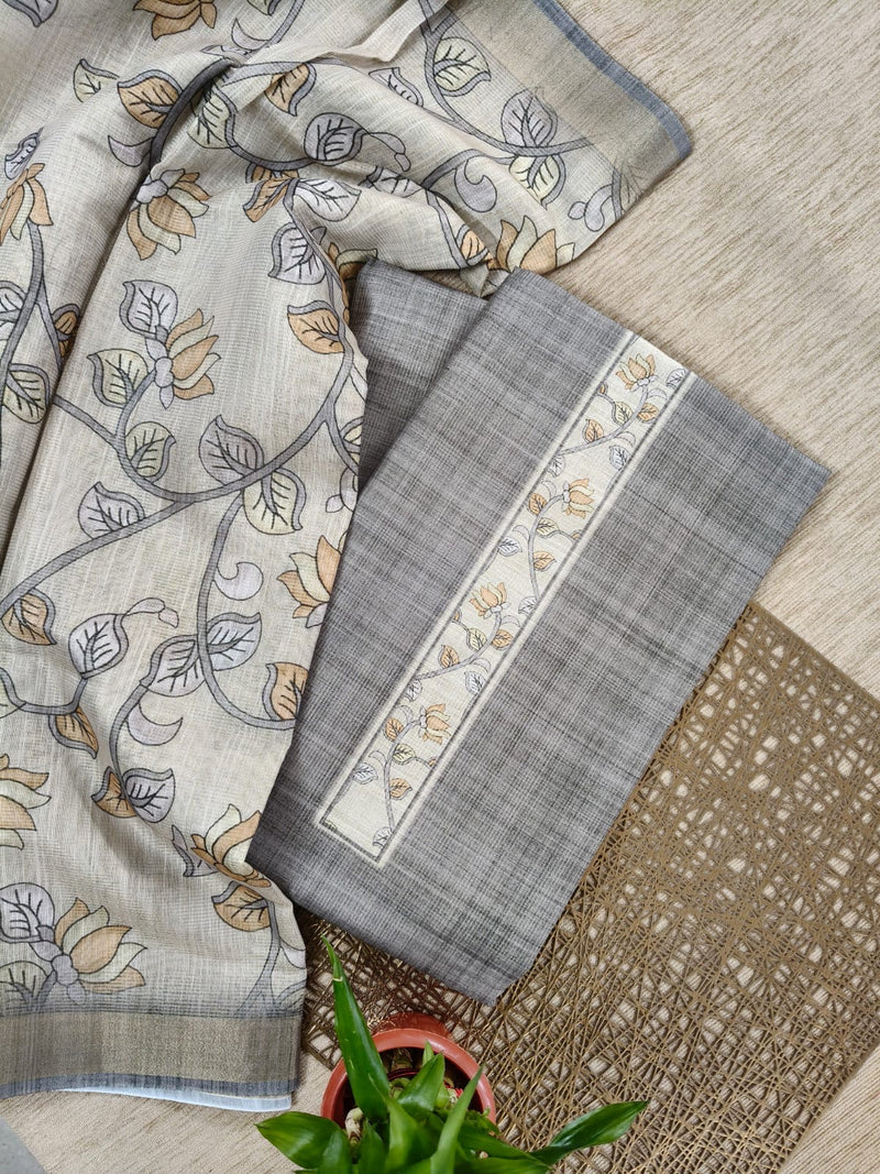Semi Tussar salwar material - 2 colors with lotus design
