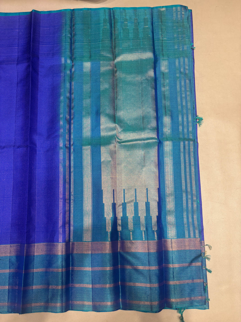 Ranjani micro checked dark blue- blue handloom softsilk saree - Pure silk saree