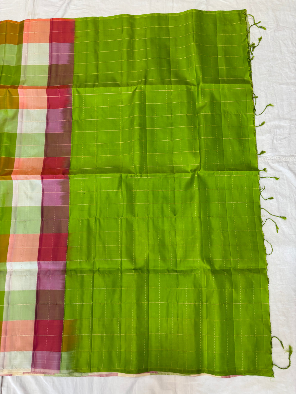 Kattam green Pallu multicolor checks handloom softsilk saree - Pure silk saree