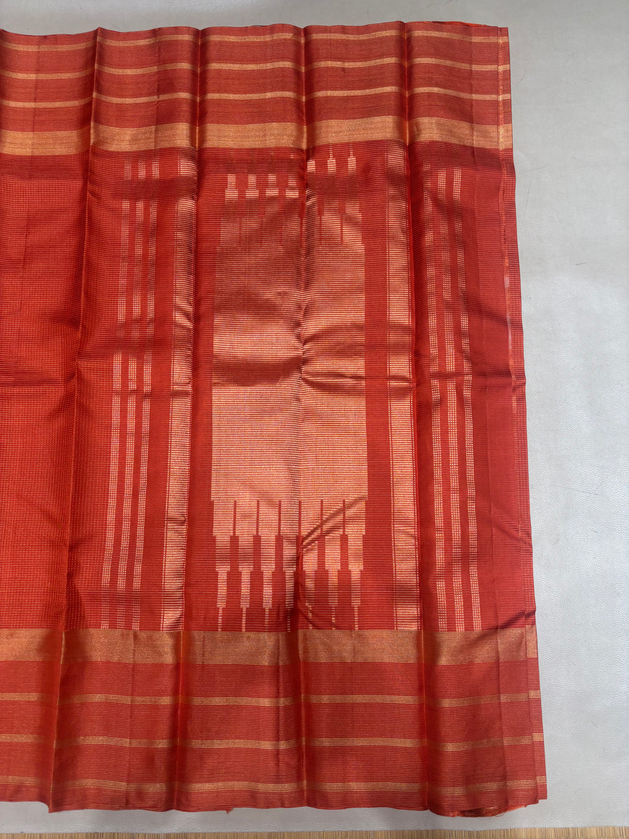 Ranjani orange micro checked softsilk saree - pure silk saree