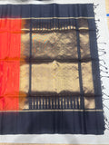 Leelavathi contrast color orange & coffee brown handloom softsilk saree - Pure silk saree