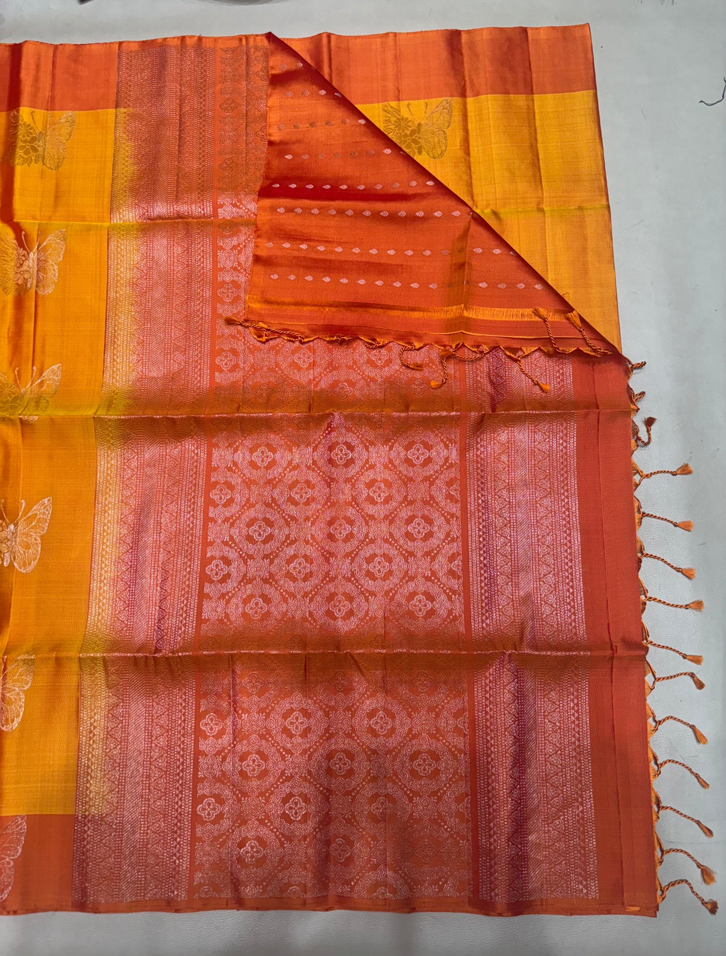 Ramani yellow orange softsilk saree - Pure silk saree
