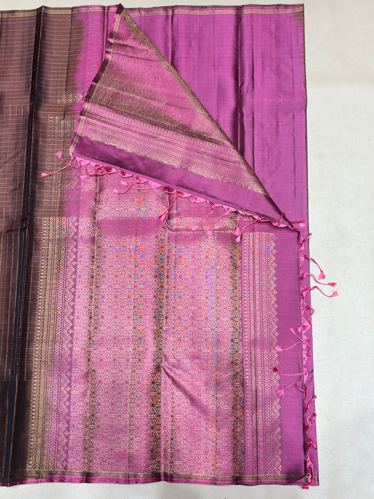 Charvitha biscuit brown handloom softsilk saree - Pure silk saree