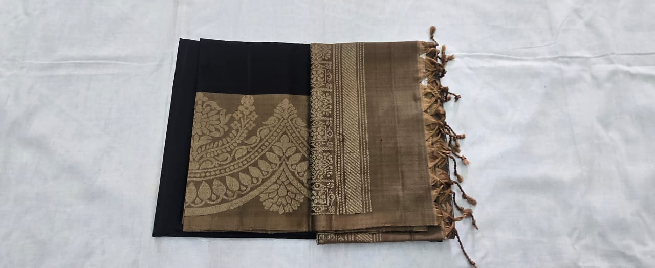Keshavi black handloom softsilk saree - Pure silk saree- Double Korvai border - AK1101- AK1103