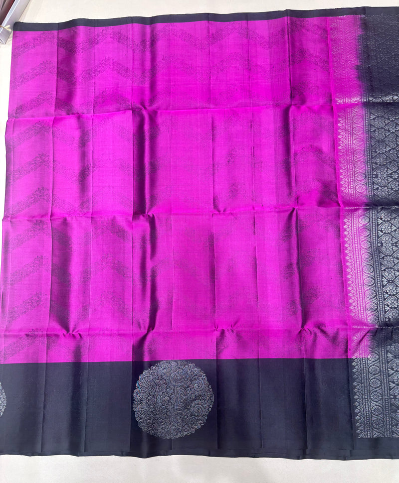 Darika pink & black handloom softsilk saree - Pure silk saree