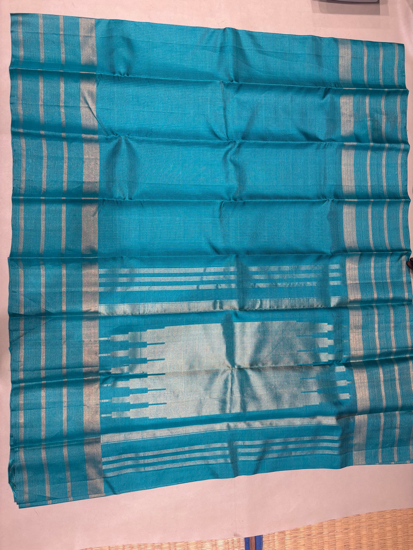 Ranjani teal blue green micro checked handloom softsilk saree - Pure silk saree-AK1118