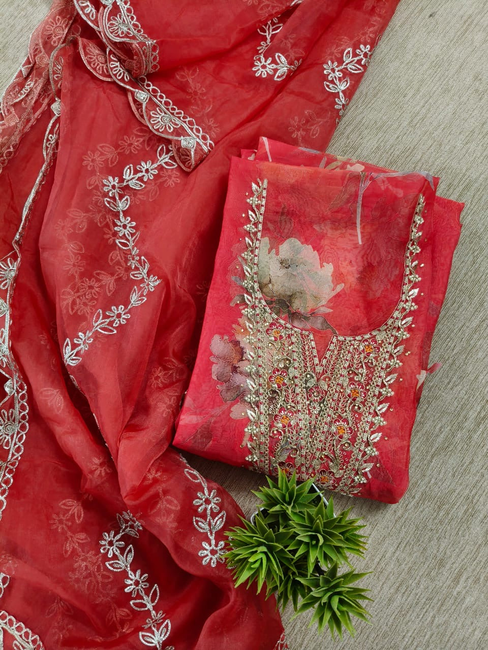 Organza salwar with yoke work - 3 colors