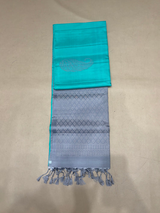 Kanima sea blue thread work softsilk saree - Pure silk saree - no zari-AK1106-Ak1116-AK1119