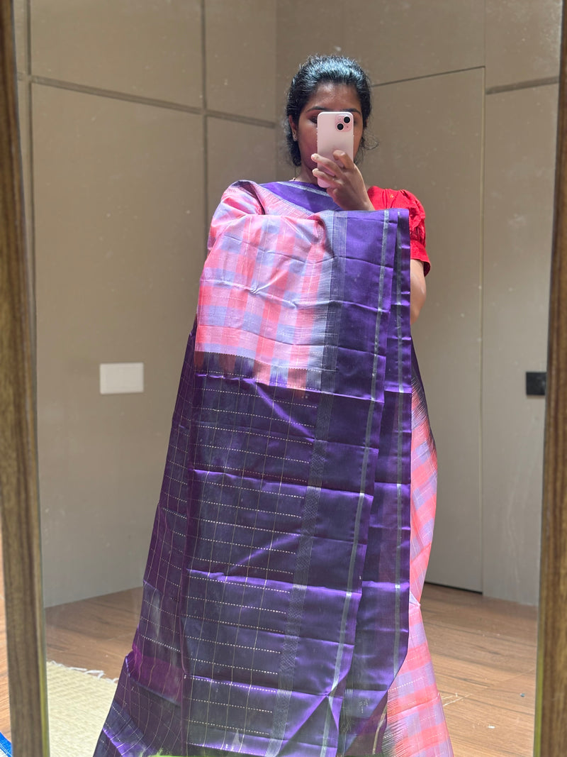 Ambikai multi color checked softsilk saree - Pure silk saree