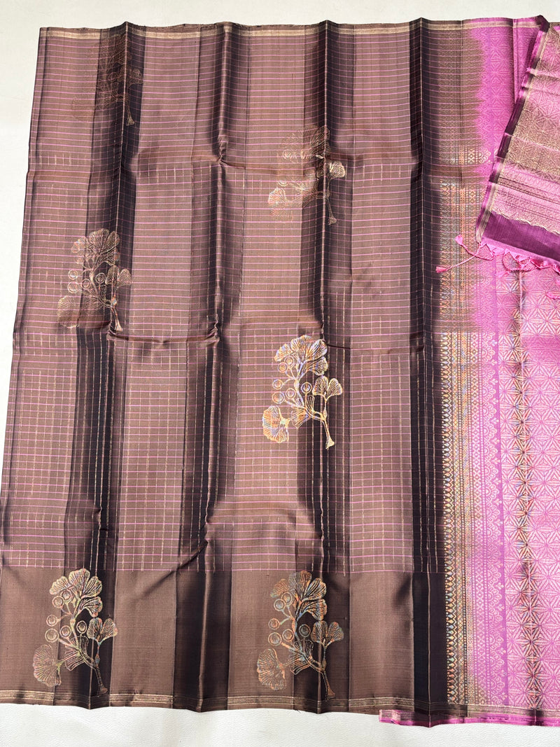 Charvitha biscuit brown handloom softsilk saree - Pure silk saree