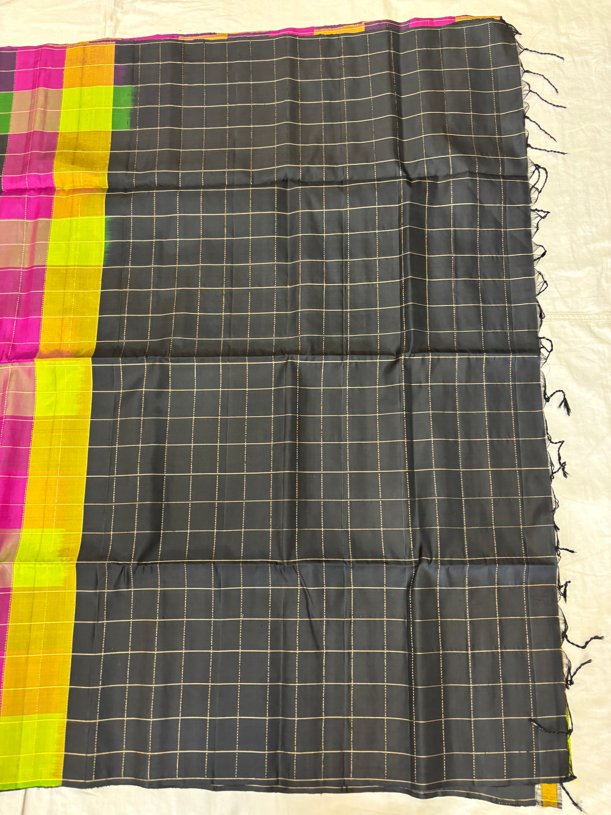Kattam black Pallu multicolor softsilk saree - Pure silk saree