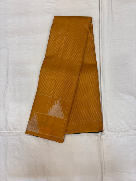 Devasena golden yellow & bottle green handloom softsilk saree - Pure silk saree-AK1110