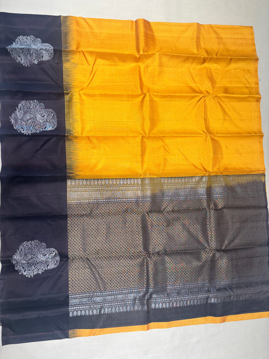 Rudhrika handloom softsilk saree - Pure silk saree - Yellow and coffee brown color