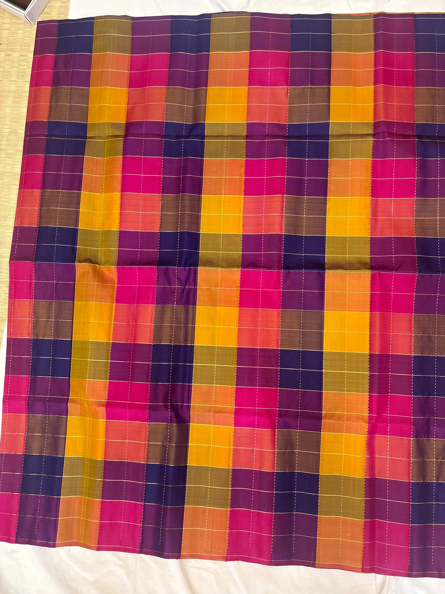Kattam Multi color checks - yellow handloom softsilk saree-AK1114