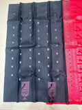 Vaeru black & red handloom softsilk saree - Pure silk saree