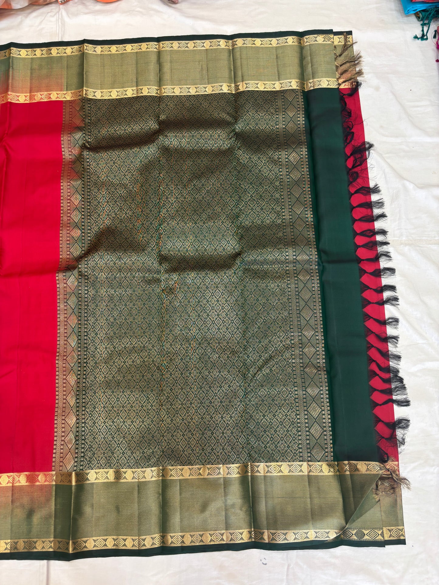 Supriya red & bottle green softsilk saree - Pure silk saree-set11