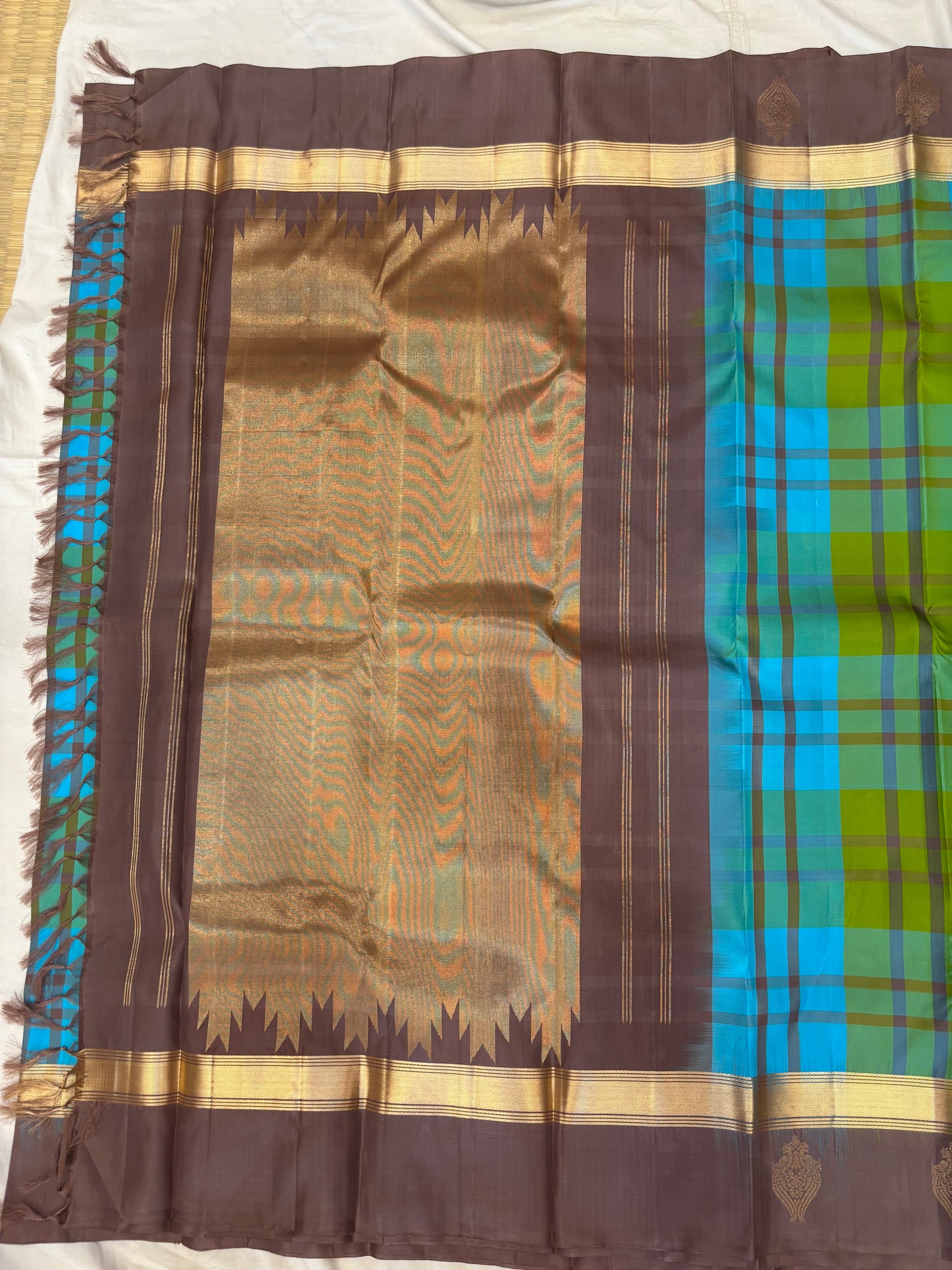 Aadhirai blue green handloom softsilk saree - Pure silk saree-AK1114