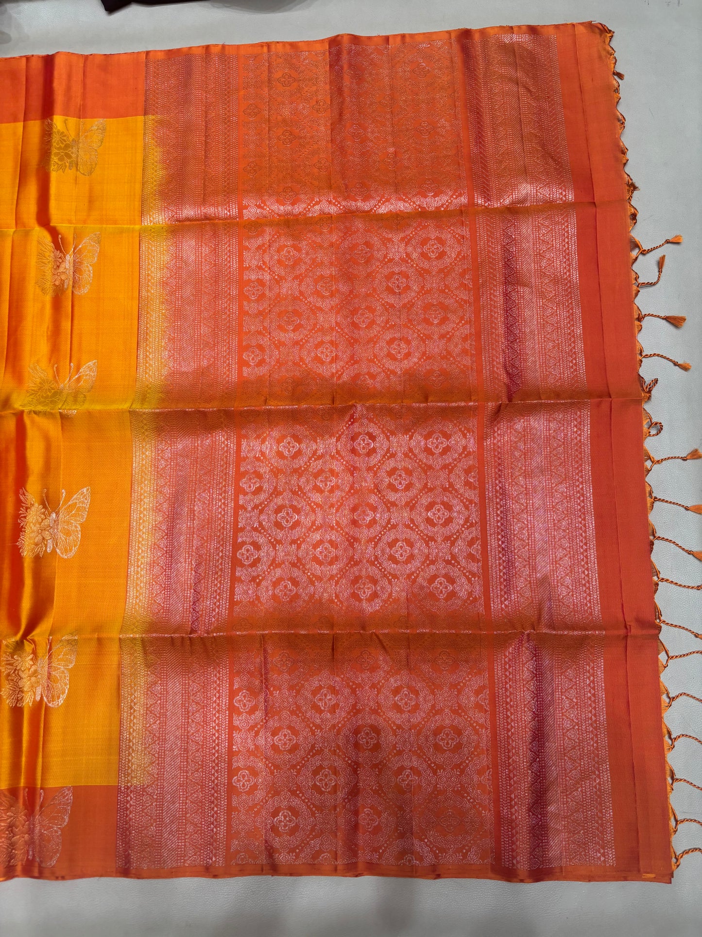 Ramani yellow orange softsilk saree - Pure silk saree