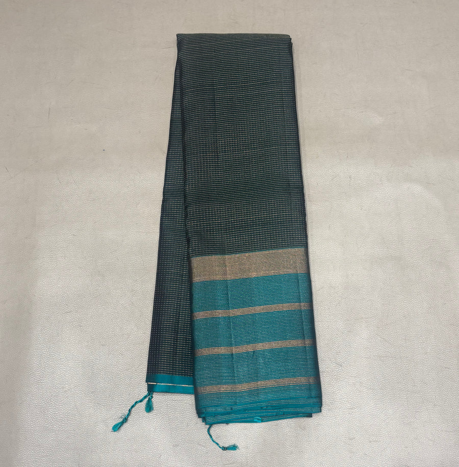 Ranjani micro checked bottle green handloom softsilk saree - Pure silk saree