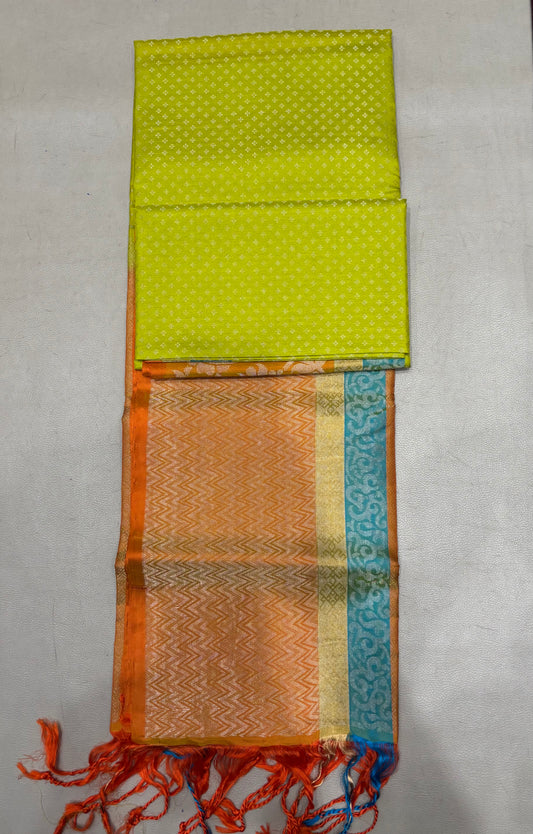 Karunya radium green brocade bridal softsilk saree - Pure silk saree