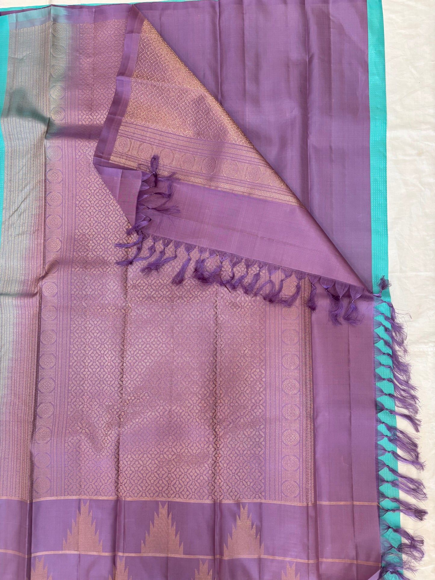 Devasena sea green & lavender handloom softsilk saree - Pure silk saree-AK1110