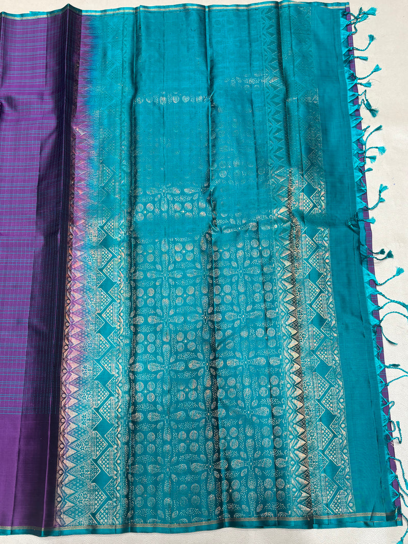 Charvi thread checks handloom softsilk saree - Pure silk saree