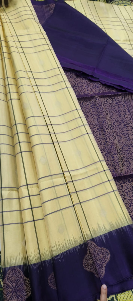 Vanmadhi butter yellow softsilk saree - Pure silk saree-AK1102