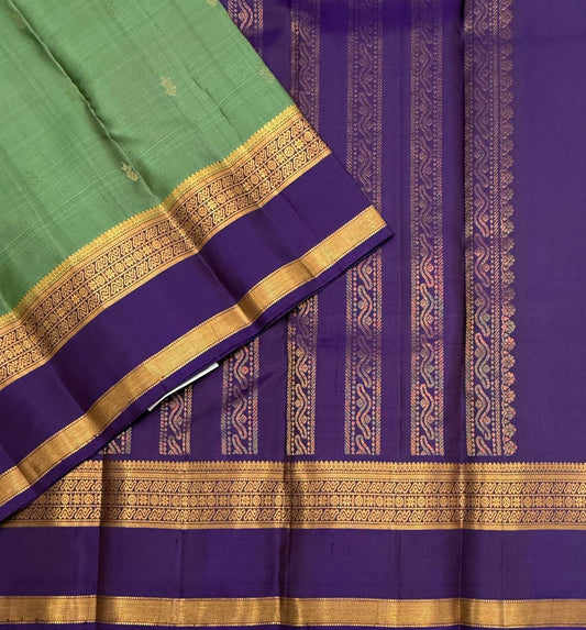 Kritika pastel green color body , violet color pallu,blouse - Pure silk saree