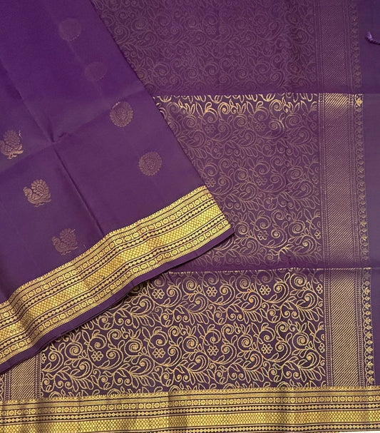 Shanmathi dark violet color body , pallu,blouse - Pure silk saree
