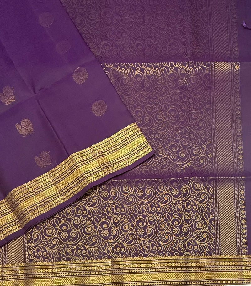 Shanmathi dark violet color body , pallu,blouse - Pure silk saree