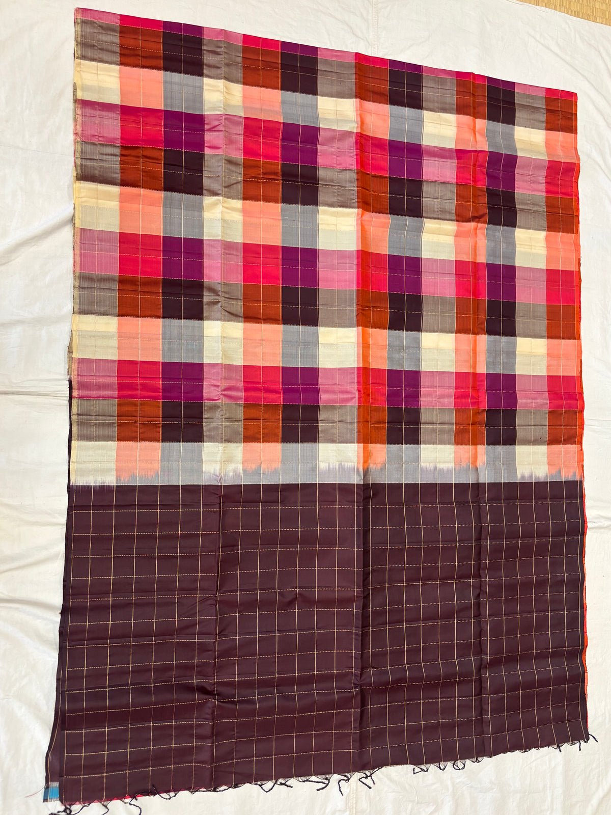 Kattam multicolor handloom softsilk saree