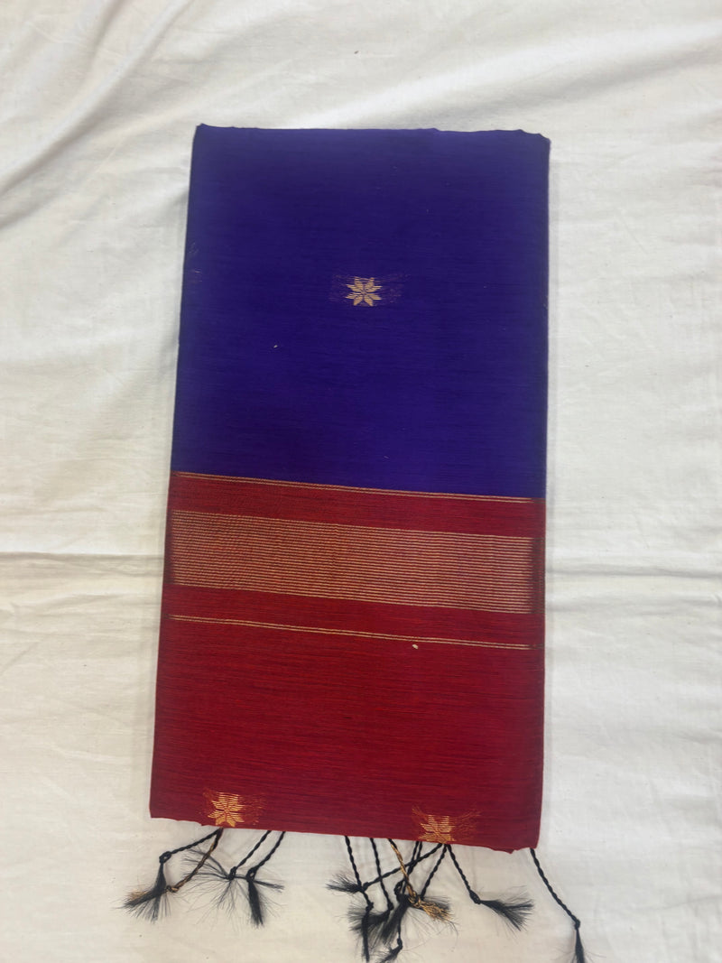 Blue & red Maheshwari cotton saree