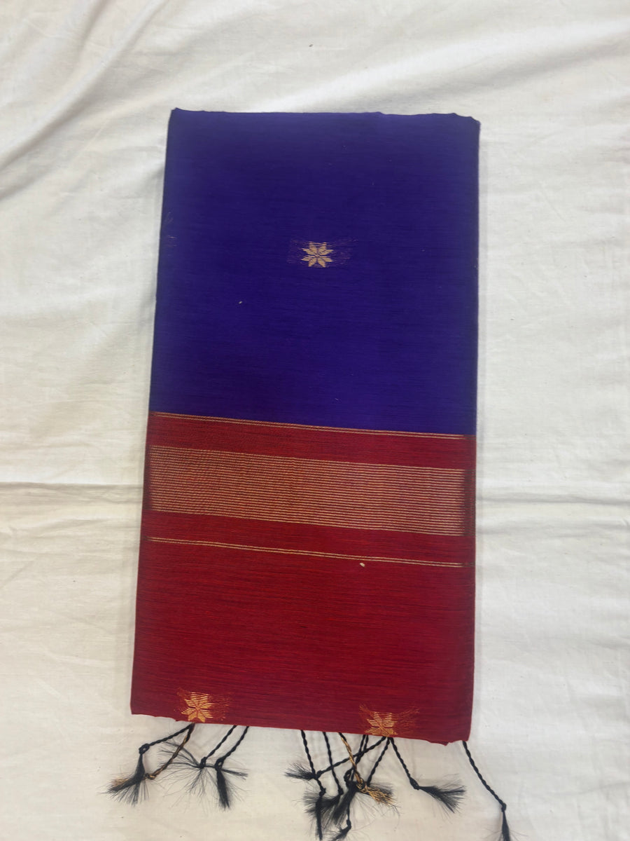 Blue & red Maheshwari cotton saree
