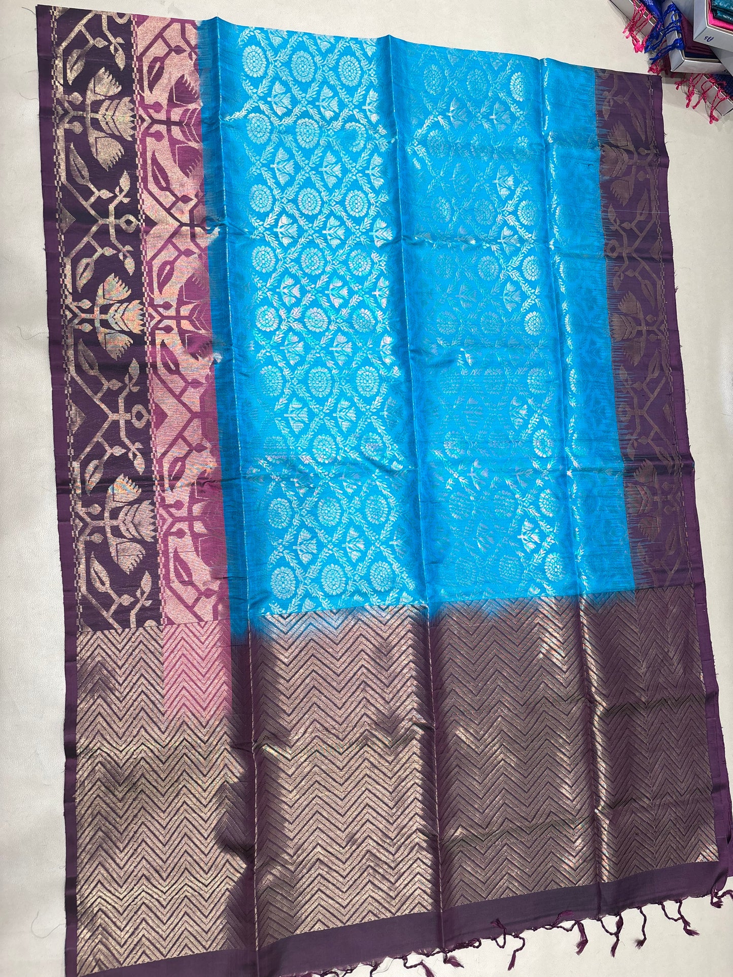 Kalai light blue brocade bridal softsilk saree- Pure silk saree