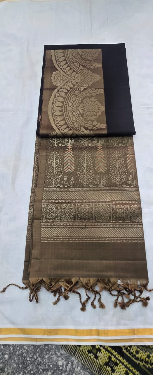 Keshavi black handloom softsilk saree - Pure silk saree- Double Korvai border - AK1101- AK1103