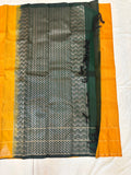 Devasena golden yellow & bottle green handloom softsilk saree - Pure silk saree-AK1110