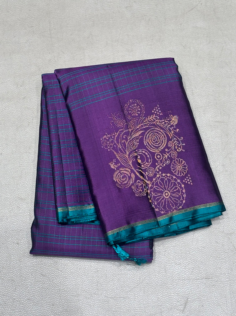 Charvi thread checks handloom softsilk saree - Pure silk saree