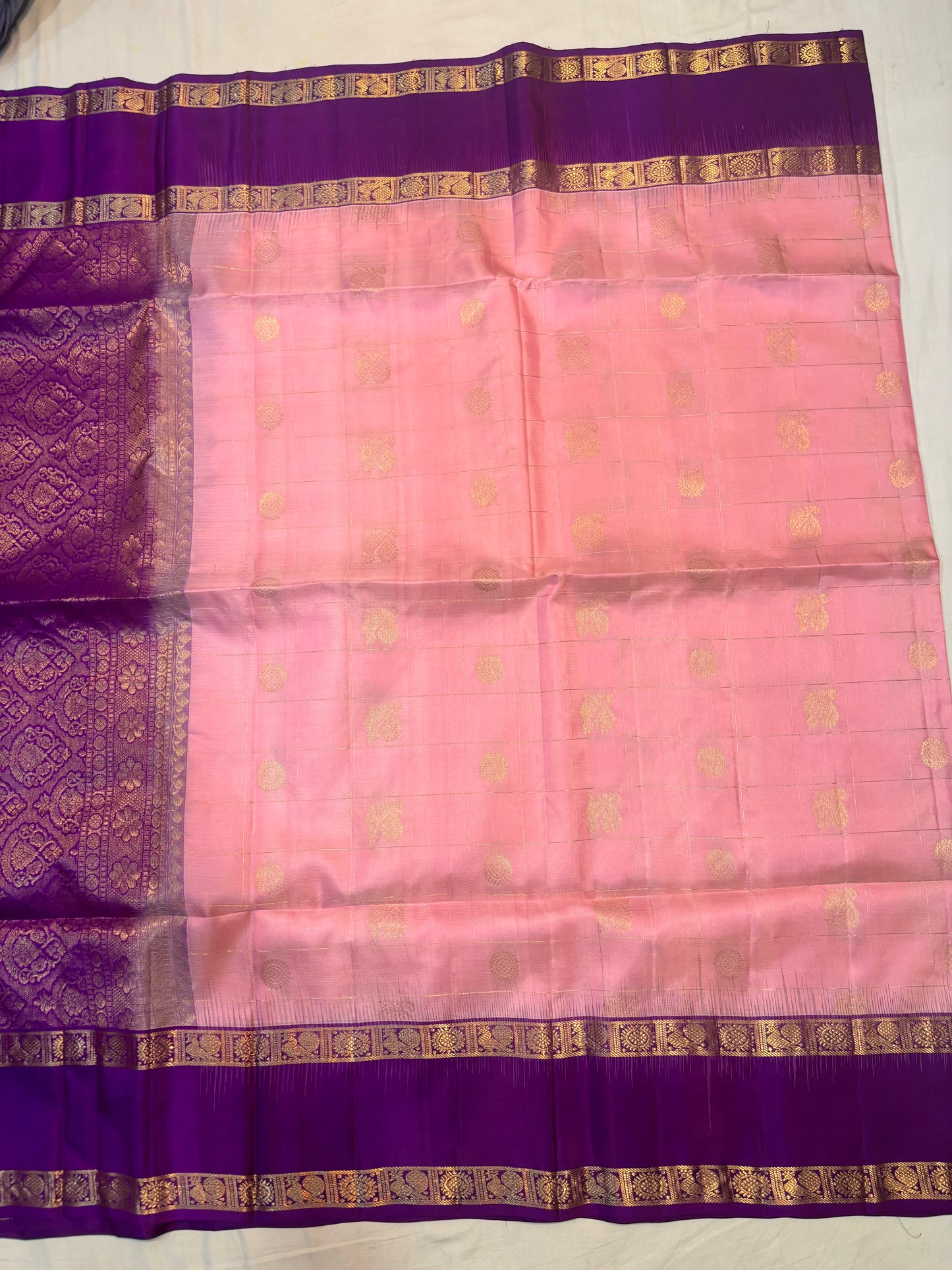 Sangavi peach pink & purple softsilk saree - Pure silk saree