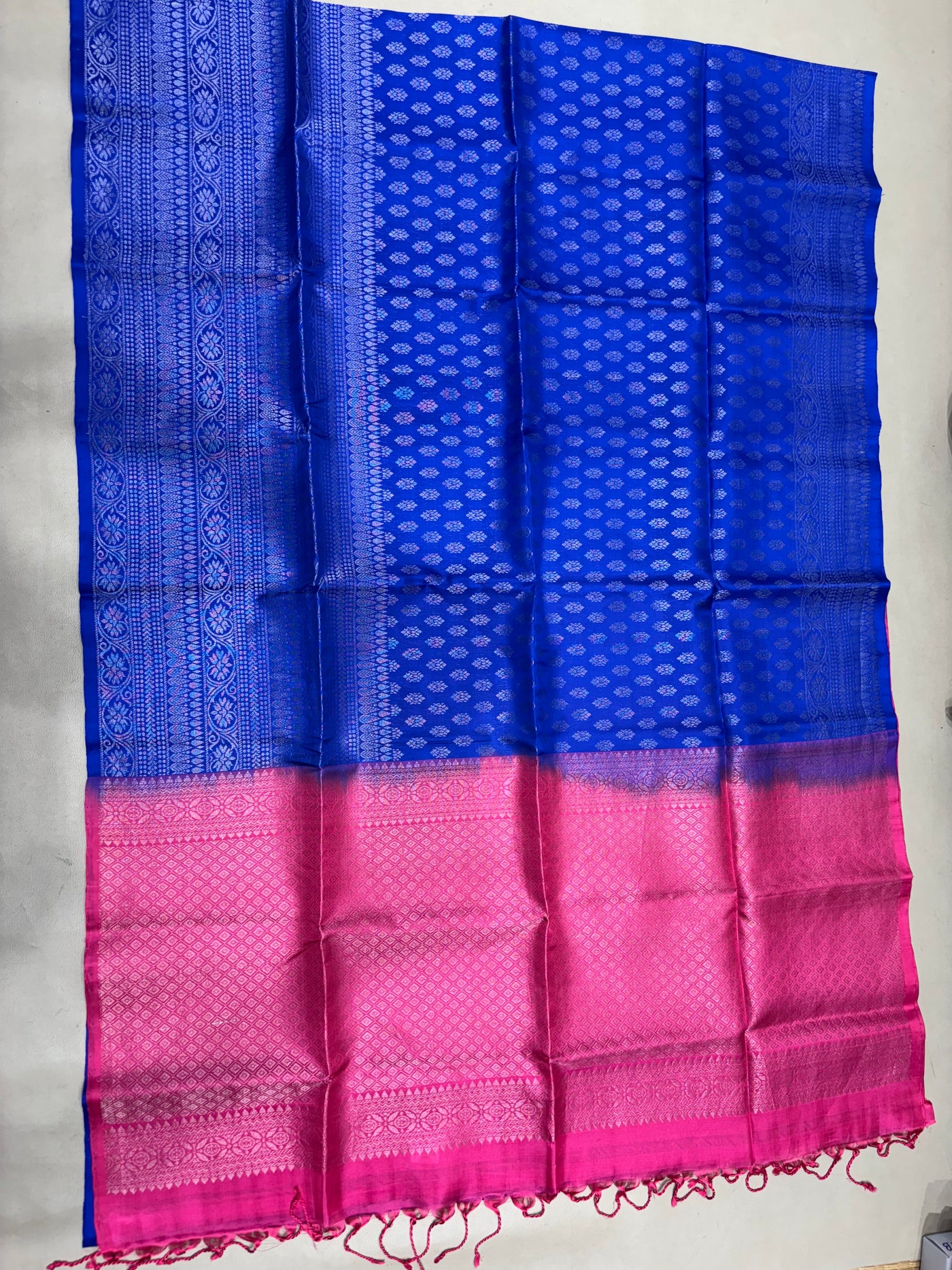 Vairam blue & pink bridal brocade softsilk saree - Pure silk saree