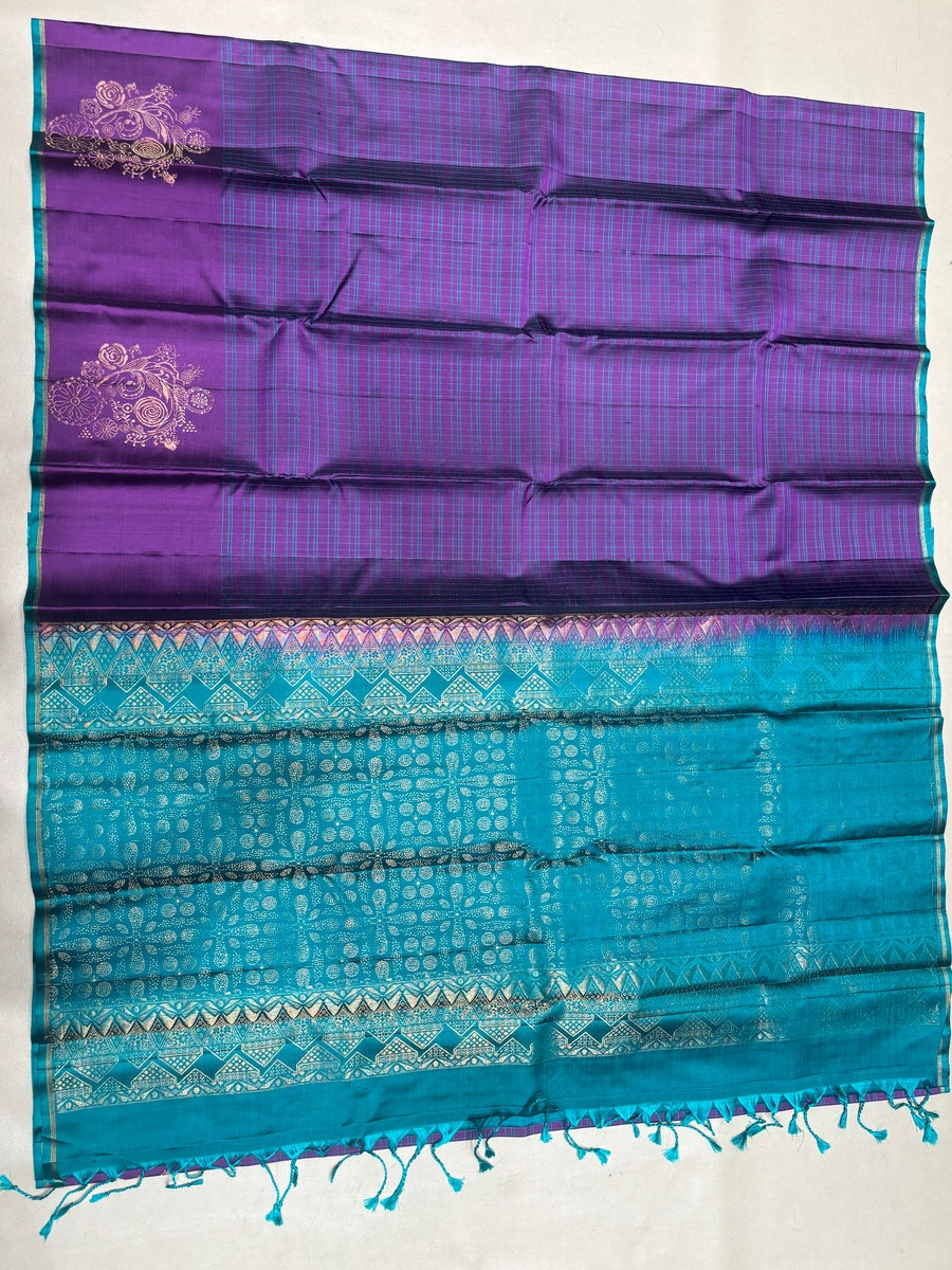 Charvi thread checks handloom softsilk saree - Pure silk saree