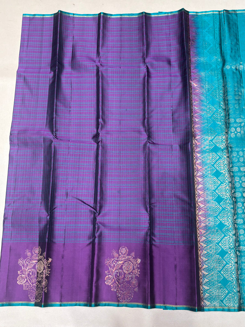 Charvi thread checks handloom softsilk saree - Pure silk saree