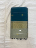 Peacock blue green shade  & grey Maheshwari cotton saree