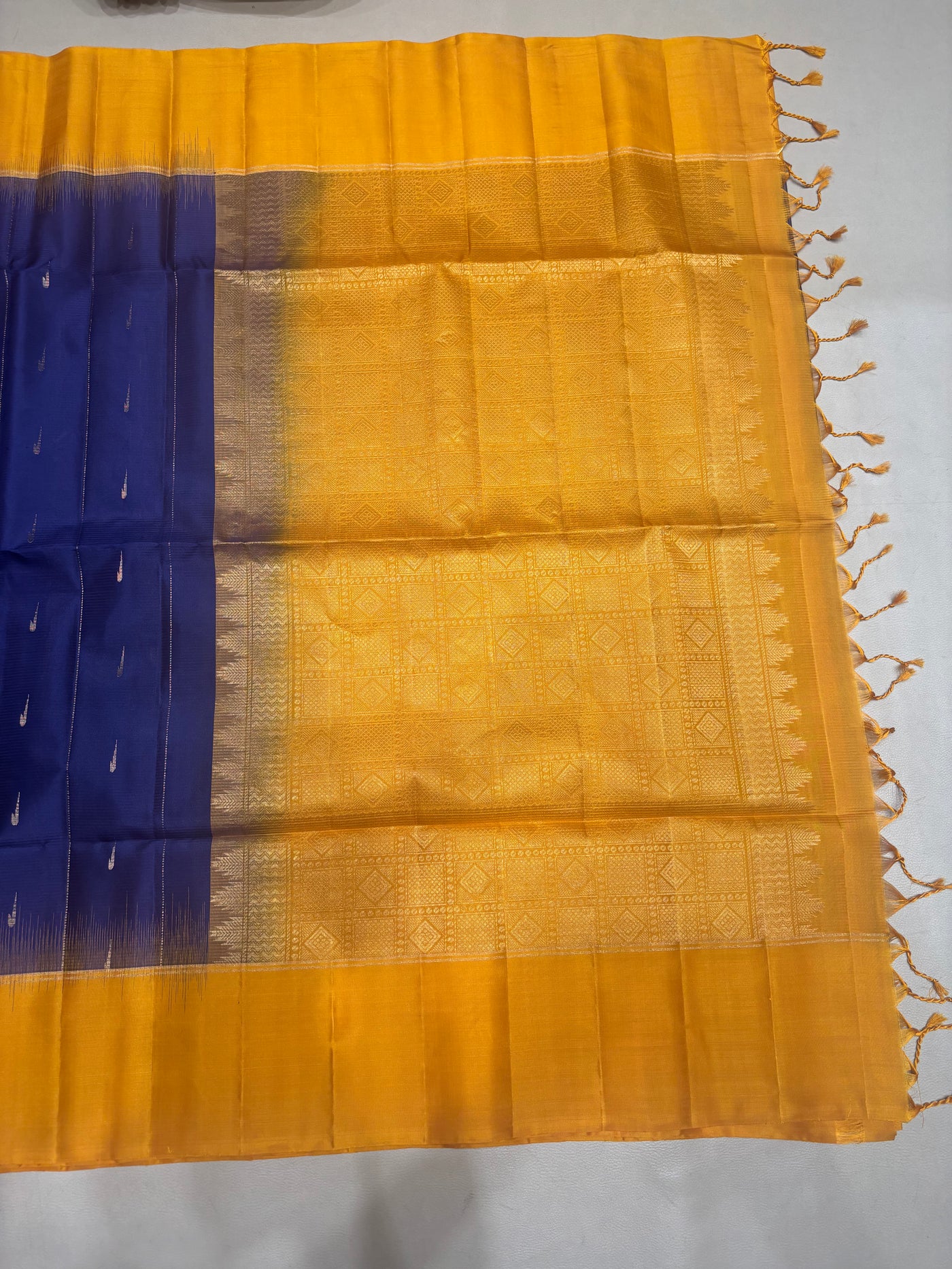 Leelavathi blue & yellow handloom softsilk saree - Pure silk saree-AB101